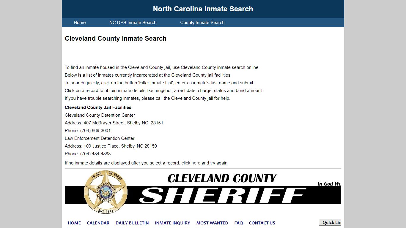Cleveland County Inmate Search
